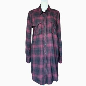 Aritzia Wilfred Free Veronika Flannel Black Plaid Button Front Shirt Dress‎ Sz S